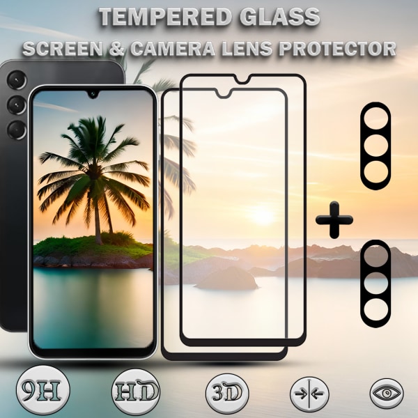 2-Pack SAMSUNG A24 Skärmskydd & 2-Pack linsskydd - Härdat Glas 9H - Super kvalitet 3D