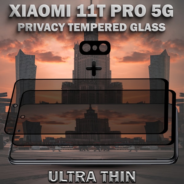 2-Pack Privacy XIAOMI 11T PRO 5G Skärmskydd & 1-Pack linsskydd - Härdat Glas 9H - Super kvalitet 3D