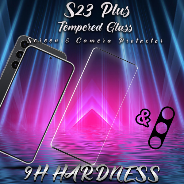 1-Pack Samsung S23 Plus Skärmskydd & 1-Pack linsskydd - Härdat Glas 9H - Super kvalitet 3D