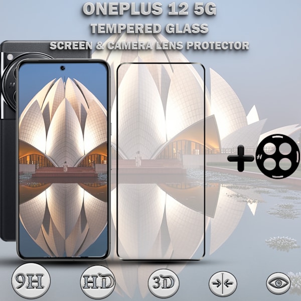 1-Pack ONEPLUS 12 Skærmbeskyttelse & 1-Pack linsebeskyttelse - Hærdet Glas 9H - Super kvalitet 3D