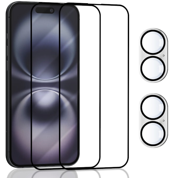 2-Pack Iphone 16 Plus Skärmskydd & 2-Pack linsskydd - Härdat Glas 9H - Super kvalitet 3D