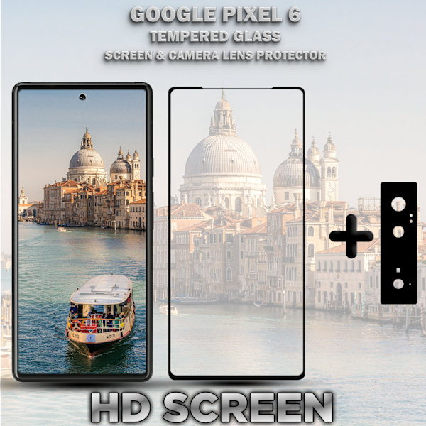 1-Pack GOOGLE PIXEL 6 Skärmskydd & 1-Pack linsskydd - Härdat Glas 9H - Super kvalitet 3D