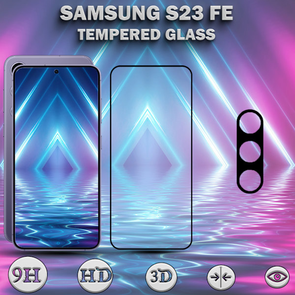 1-Pack SAMSUNG S23 FE Skærmbeskyttelse & 1-Pack linsebeskyttelse - Hærdet Glas 9H - Super kvalitet 3D
