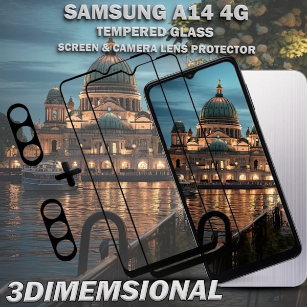 2-Pack SAMSUNG A14 Skærmbeskyttelse & 2-Pack linsebeskyttelse - Hærdet Glas 9H - Super kvalitet 3D