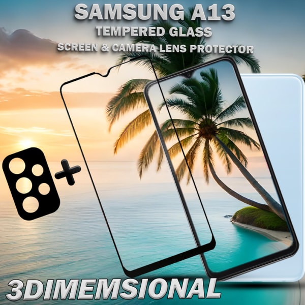 1-Pack Samsung A13 Skärmskydd & 1-Pack linsskydd - Härdat Glas 9H - Super kvalitet 3D