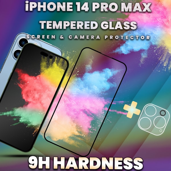 iPhone 14 Pro Max - skärmskydd & linsskydd - härdat glas 9H - 3D