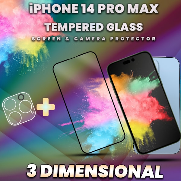 iPhone 14 Pro Max - skärmskydd & linsskydd - härdat glas 9H - 3D