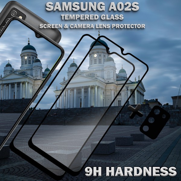 2-Pack Samsung A02s Skärmskydd & 1-Pack linsskydd - Härdat Glas 9H - Super kvalitet 3D