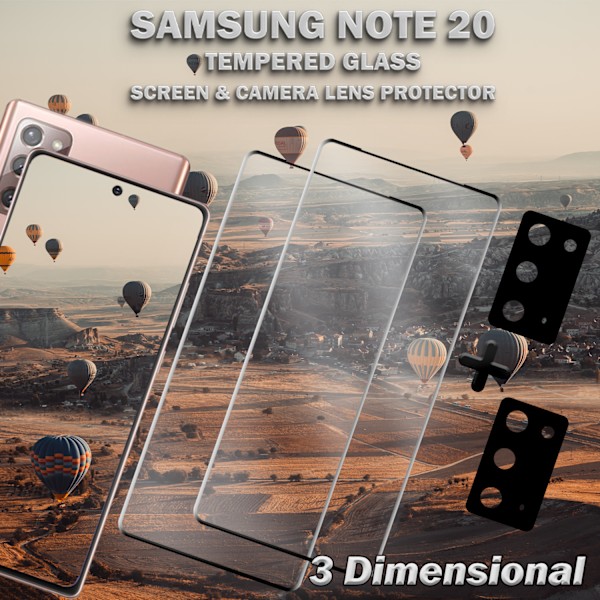 2-Pack SAMSUNG NOTE 20 Skærmbeskyttelse & 2-Pack linsebeskyttelse - Hærdet Glas 9H - Super kvalitet 3D