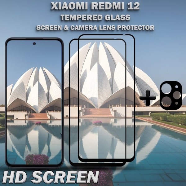 2-Pack XIAOMI REDMI 12 Skärmskydd & 1-Pack linsskydd - Härdat Glas 9H - Super kvalitet 3D
