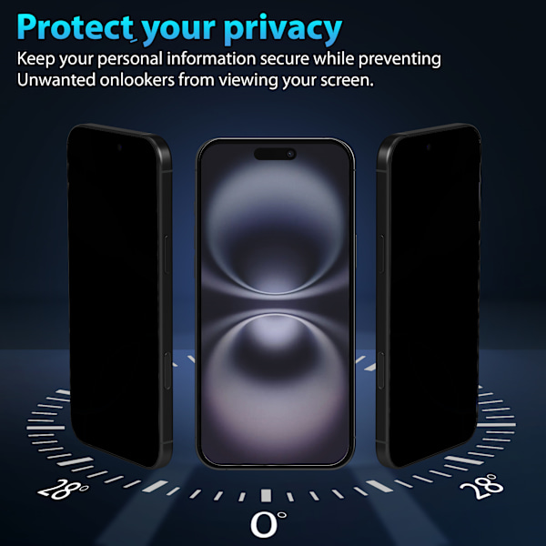 2-Pack Iphone 16 Privacy Skärmskydd - Härdat Glas 9H - Super kvalitet 3D