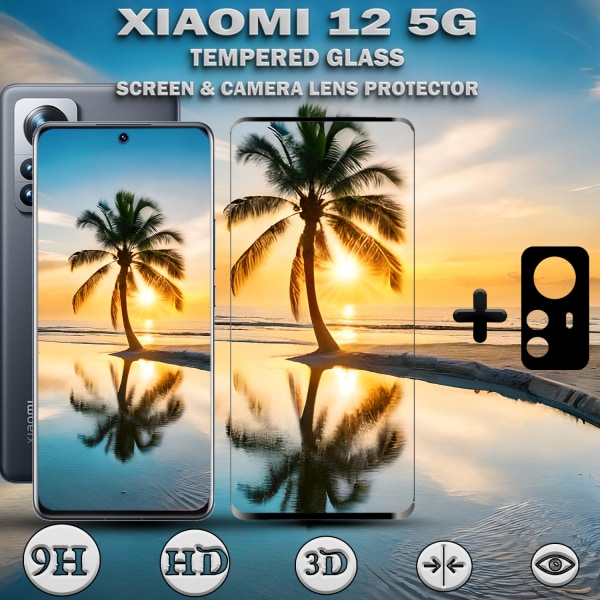 1-Pack Xiaomi 12 (5G) Skärmskydd & 1-Pack linsskydd - Härdat Glas 9H - Super kvalitet 3D