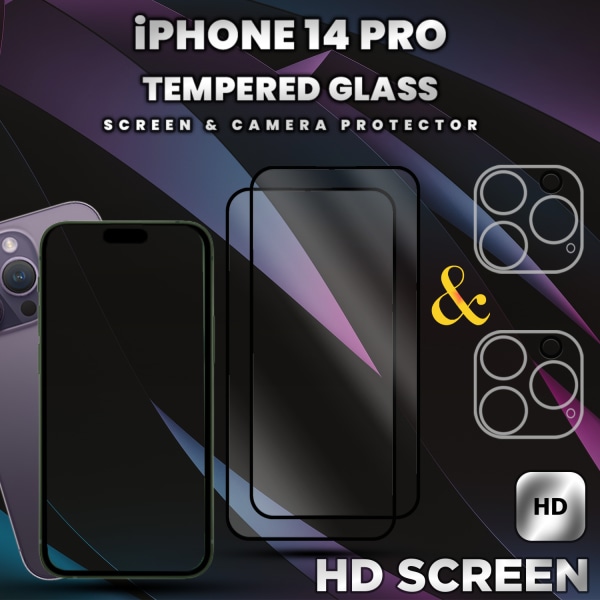 2-Pack iPhone 14 Pro-Skärmskydd & 2-Pack linsskydd -Härdat glas