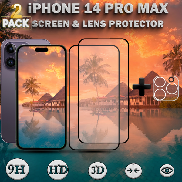 2-Pack iPhone 14 Pro Max Skärmskydd & 1-Pack linsskydd - Härdat Glas 9H - Super kvalitet 3D