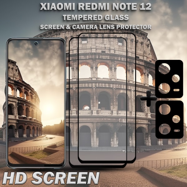 2-Pack Xiaomi Redmi Note 12 Skärmskydd & 2-Pack Linsskydd - Härdat Glas 9H - Super kvalitet 3D