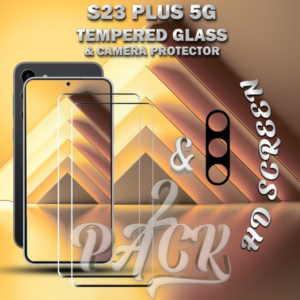 2-Pack Samsung S23 Plus 5G Skärmskydd & 1-Pack linsskydd - Härdat Glas 9H - Super kvalitet 3D