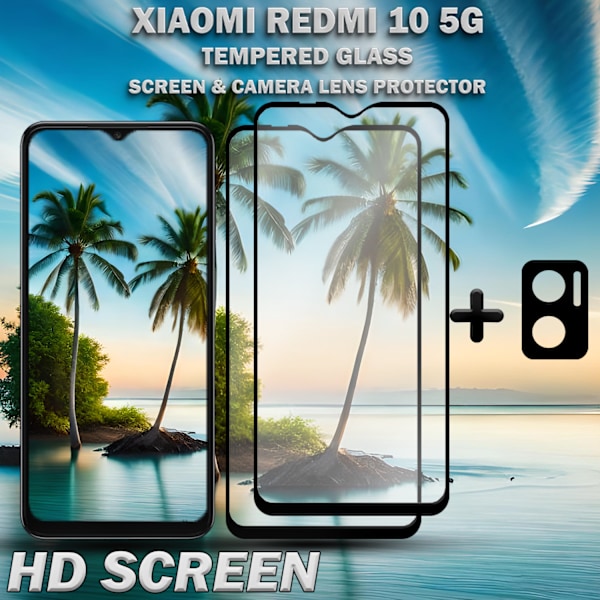2-Pack XIAOMI REDMI 10 Skærmbeskyttelse & 1-Pack linsebeskyttelse - Hærdet Glas 9H - Super kvalitet 3D
