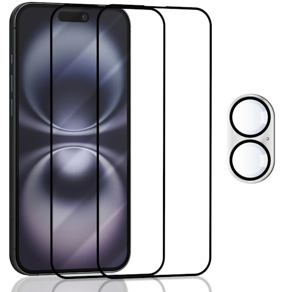 2-Pack Iphone 16 5G Skärmskydd & 1-Pack linsskydd - Härdat Glas 9H - Super kvalitet 3D