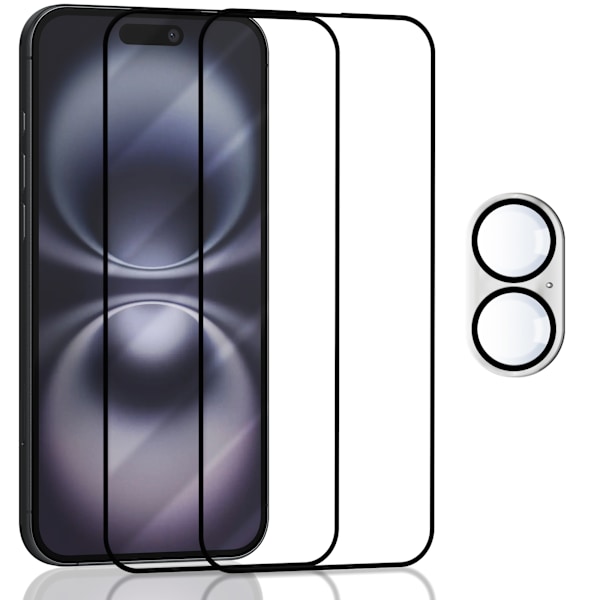 2-Pack IPHONE 16 Skærmbeskyttelse & 1-Pack linsebeskyttelse - Hærdet Glas 9H - Super kvalitet 3D