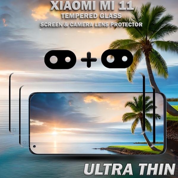 2-Pack Xiaomi Mi 11 & 2-Pack linsskydd - Härdat Glas 9H - Super kvalitet 3D