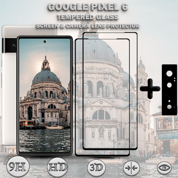 2-Pack GOOGLE PIXEL 6 Näytönsuoja & 1-Pack linssinsuoja - Karkaistu Lasi 9H - Super laatu 3D