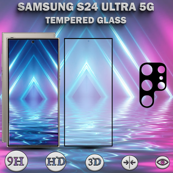 1-Pack SAMSUNG S24 ULTRA 5G Skärmskydd & 1-Pack linsskydd - Härdat Glas 9H - Super kvalitet 3D