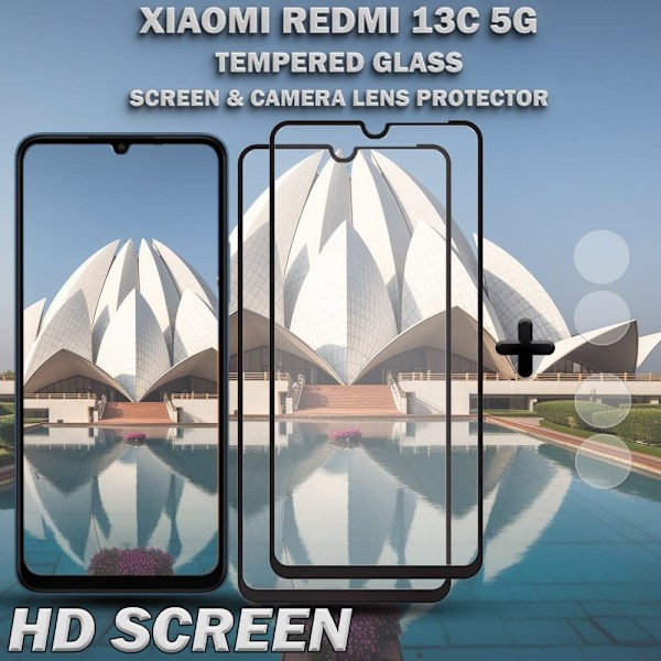 2-Pack XIAOMI REDMI 13C Skærmbeskyttelse & 2-Pack linsebeskyttelse - Hærdet Glas 9H - Super kvalitet 3D