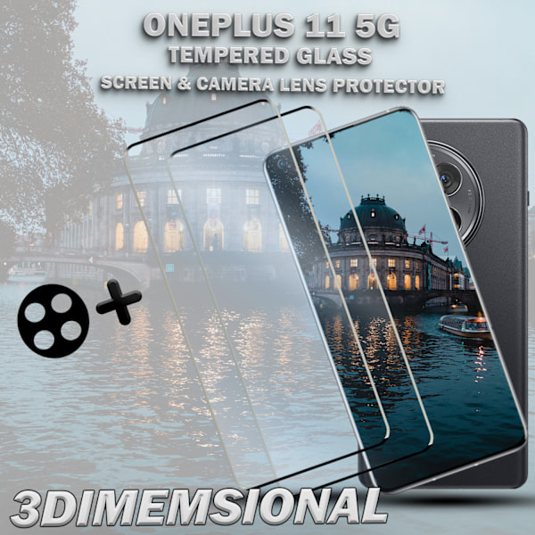 2-Pack ONEPLUS 11 Skærmbeskyttelse & 1-Pack linsebeskyttelse - Hærdet Glas 9H - Super kvalitet 3D