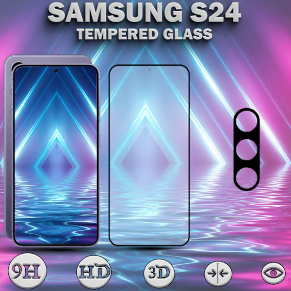 1-Pack SAMSUNG S24 Skärmskydd & 1-Pack linsskydd - Härdat Glas 9H - Super kvalitet 3D