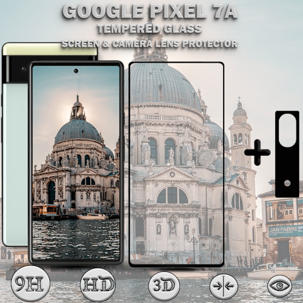 1-Pack GOOGLE PIXEL 7A Näytönsuoja & 1-Pack linssinsuoja - Karkaistu Lasi 9H - Super laatu 3D