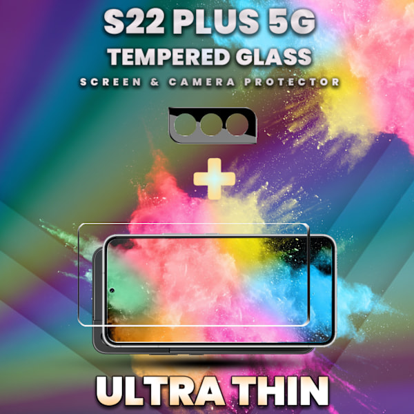 1-Pack SAMSUNG S22 PLUS Skærmbeskyttelse & 1-Pack linsebeskyttelse - Hærdet Glas 9H - Super kvalitet 3D