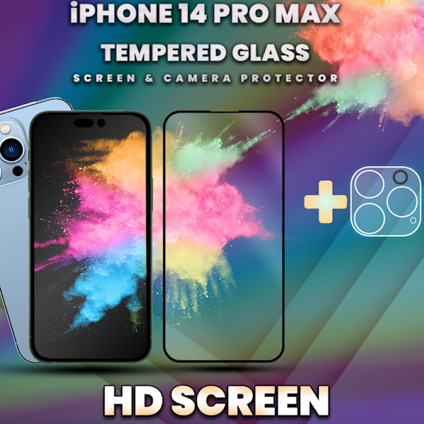 iPhone 14 Pro Max - skärmskydd & linsskydd - härdat glas 9H - 3D