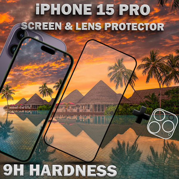 1-Pack iPhone 15 Pro - skärmskydd & 1-Pack linsskydd -härdat glas 9H