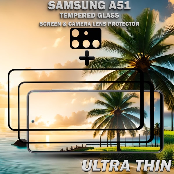 2-Pack Samsung A51 Skärmskydd & 1-Pack linsskydd - Härdat Glas 9H - Super kvalitet 3D