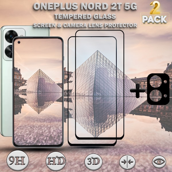 2-Pack ONEPLUS NORD 2T 5G Skärmskydd & 1-Pack linsskydd - Härdat Glas 9H - Super kvalitet 3D