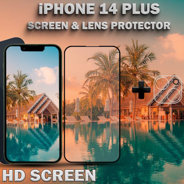 1-Pack IPHONE 14 PLUS Skærmbeskyttelse & 1-Pack linsebeskyttelse - Hærdet Glas 9H - Super kvalitet 3D