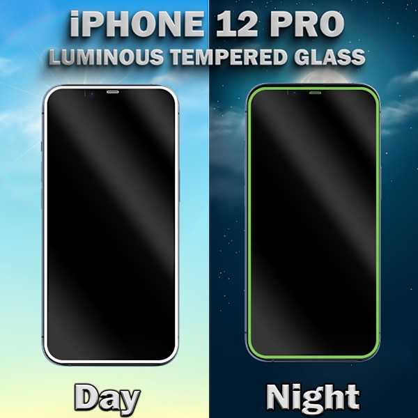 1-Pack Självlysande Skärmskydd For iPhone 12 Pro - Härdat Glas 9H - Super Kvalitet 3D