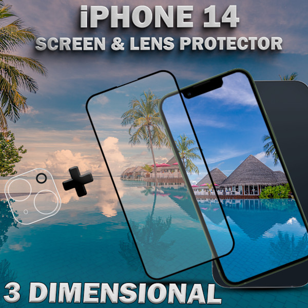 1-Pack IPHONE 14 Näytönsuoja & 1-Pack linssinsuoja - Karkaistu Lasi 9H - Super laatu 3D