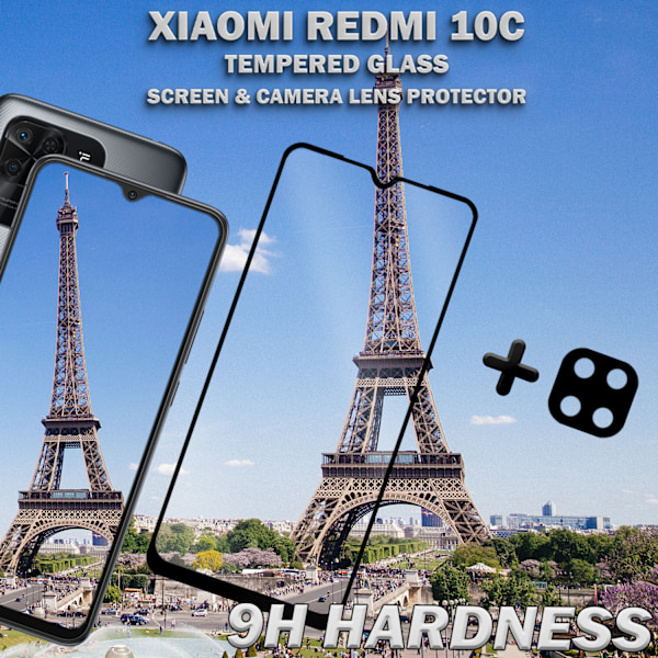 1-Pack XIAOMI REDMI 10C Skærmbeskyttelse & 1-Pack linsebeskyttelse - Hærdet Glas 9H - Super kvalitet 3D