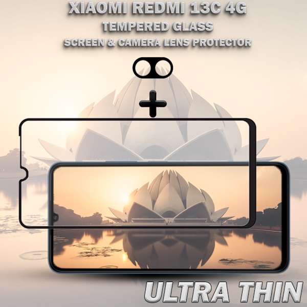 1-Pack XIAOMI REDMI 13C Näytönsuoja & 1-Pack linssinsuoja - Karkaistu Lasi 9H - Super laatu 3D