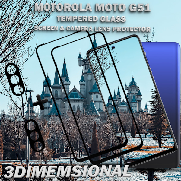 2-Pack MOTOROLA MOTO G51 Skærmbeskyttelse & 2-Pack linsebeskyttelse - Hærdet Glas 9H - Super kvalitet 3D
