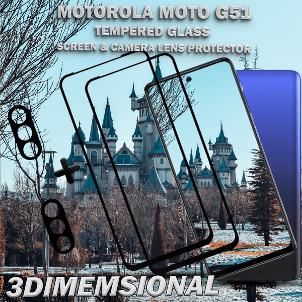 2-Pack Motorola Moto G51 Skärmskydd & 2-Pack linsskydd - Härdat Glas 9H - Super kvalitet 3D