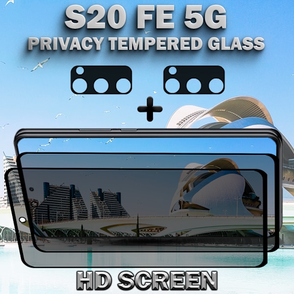 2-Pack Privacy SAMSUNG S20 FE 5G Skärmskydd & 2-Pack linsskydd - Härdat Glas 9H - Super kvalitet 3D