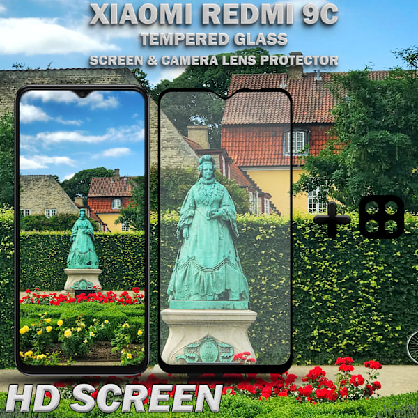 1-Pack Xiaomi Redmi 9C Skärmskydd & 1-Pack linsskydd - Härdat Glas 9H - Super kvalitet 3D