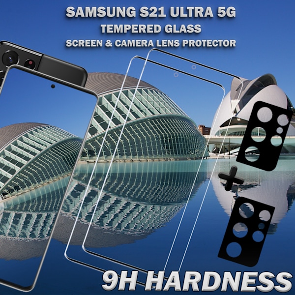 2-Pack Samsung S21 Ultra (5G) Skärmskydd & 2-Pack linsskydd - Härdat Glas 9H - Super kvalitet 3D