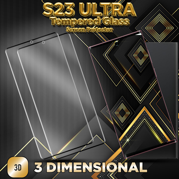 2-Pack SAMSUNG S23 ULTRA Skærmbeskyttelse - Hærdet Glas 9H - Super kvalitet 3D