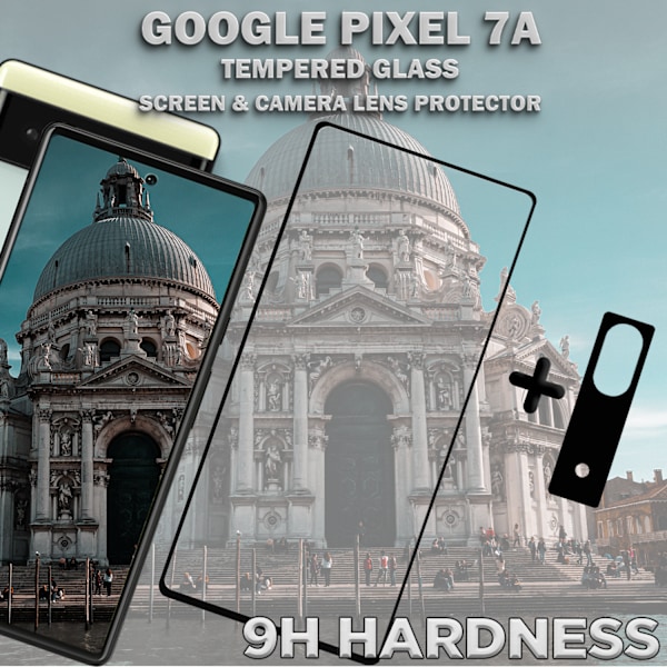 1-Pack GOOGLE PIXEL 7A Skärmskydd & 1-Pack linsskydd - Härdat Glas 9H - Super kvalitet 3D