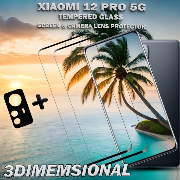 2-Pack Xiaomi 12 Pro (5G) Skärmskydd & 1-Pack linsskydd - Härdat Glas 9H - Super kvalitet 3D
