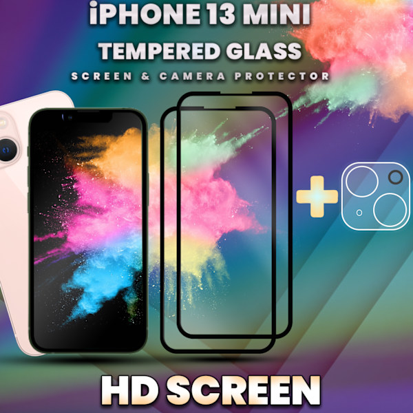 2-Pack IPHONE 13 MINI Skærmbeskyttelse & 1-Pack linsebeskyttelse - Hærdet Glas 9H - Super kvalitet 3D
