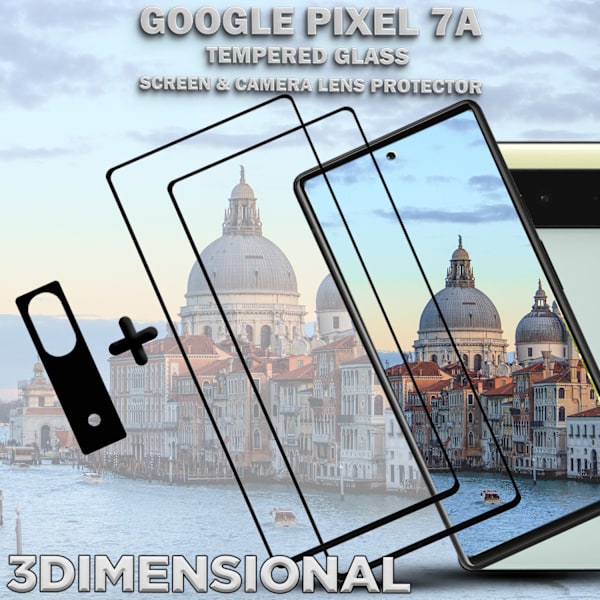 2-Pack GOOGLE PIXEL 7A Skärmskydd & 1-Pack linsskydd - Härdat Glas 9H - Super kvalitet 3D